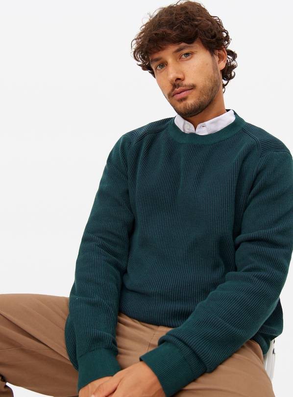 Green Textured Crew Neck Jumper XXXL