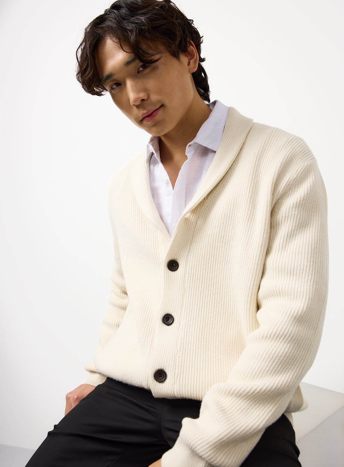 Men's Ribbed Shawl Neck Cardigan