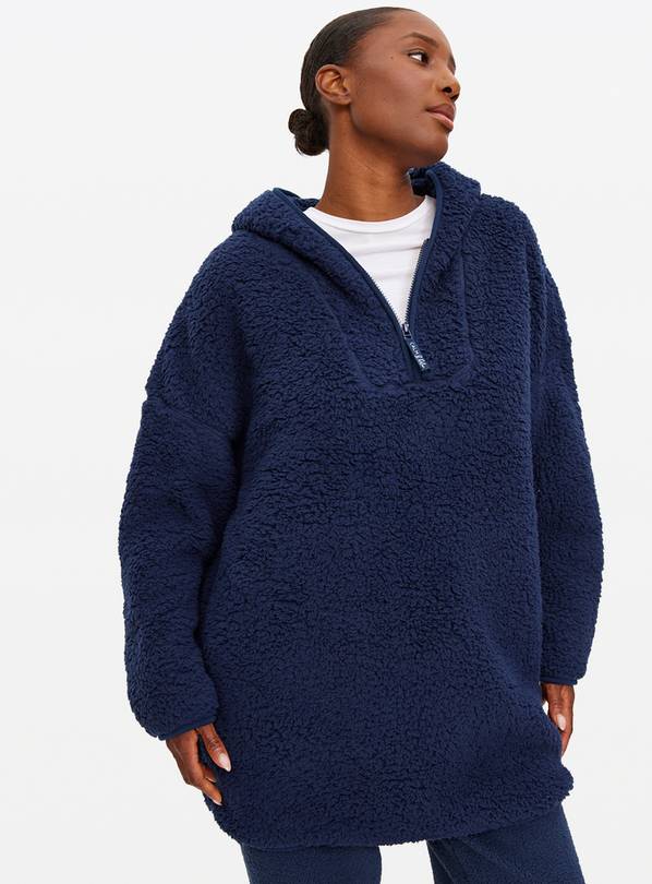 Navy Borg Fleece Hooded Blanket S