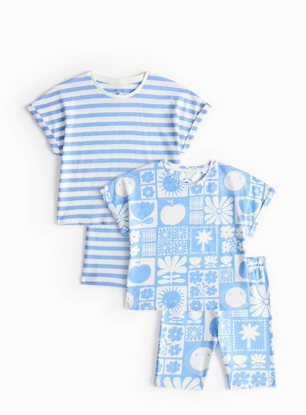 2 Pack Blue Printed Cycling Shorts & T-Shirt Sets 1-2 years