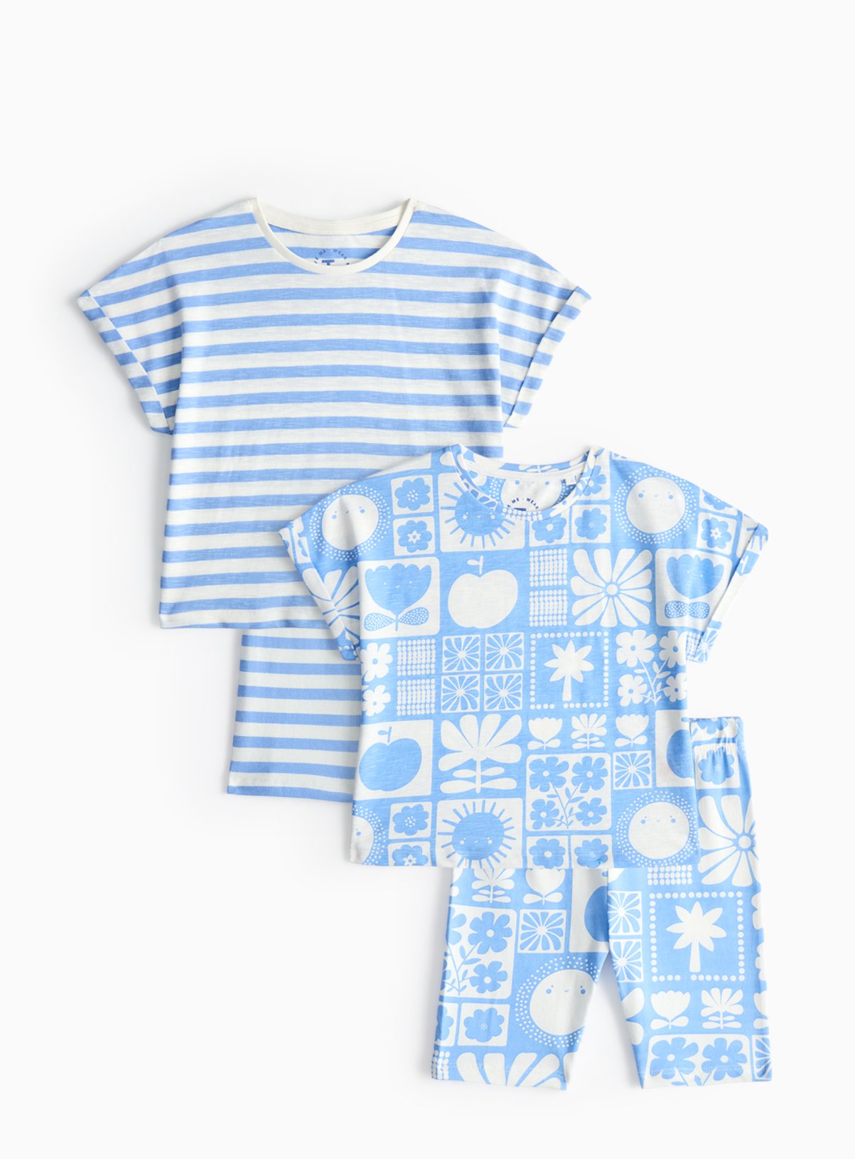 2 Pack Blue Printed Cycling Shorts & T-Shirt Sets 5-6 years