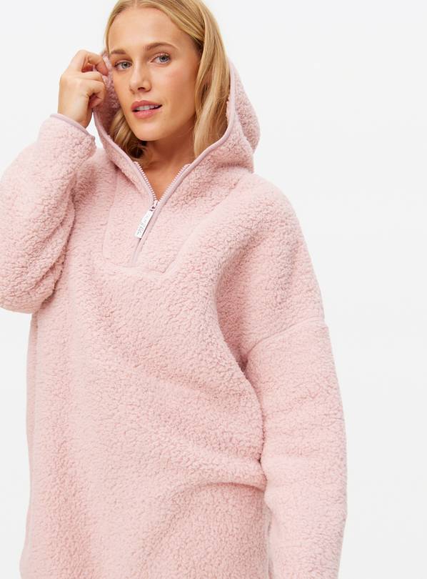 Pink Borg Fleece Zip Hooded Blanket M