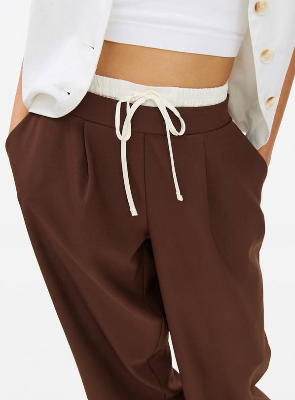 Brown Double Waistband Tailored Trousers 8S