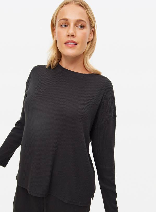Black Ribbed Co-ord Pyjama Top  L