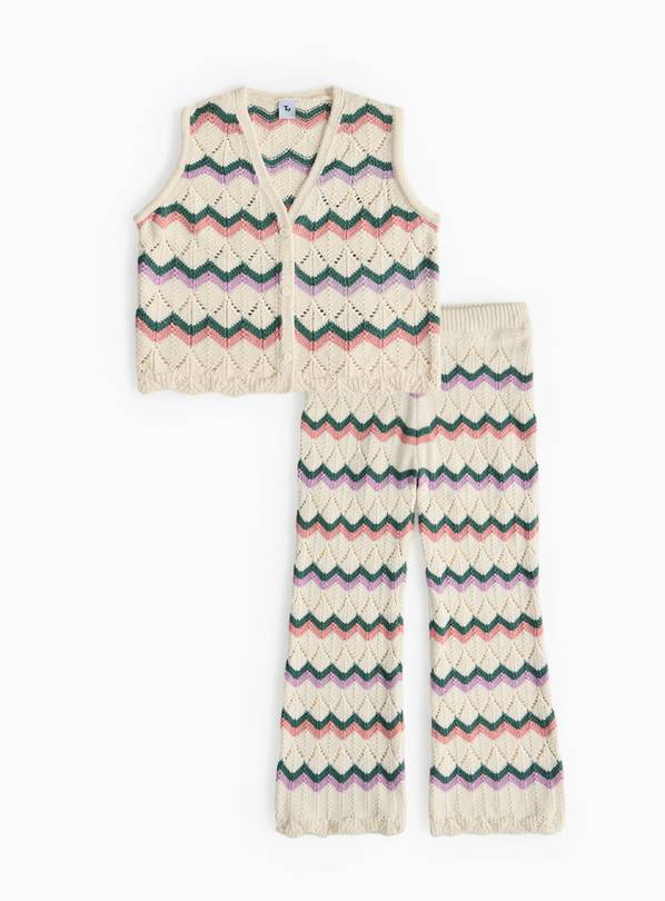 Cream Stripe Crochet Vest & Trousers Set 5 years