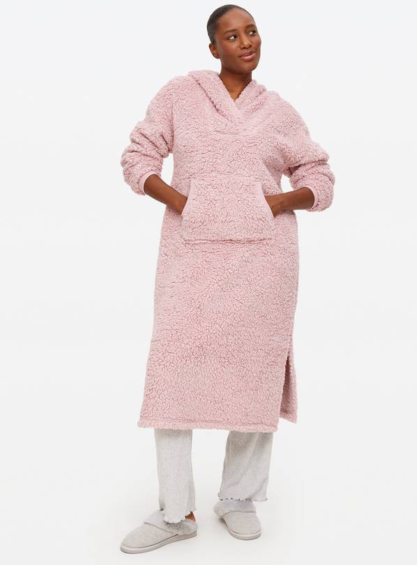 Pink Borg Fleece Longline Hooded Blanket S