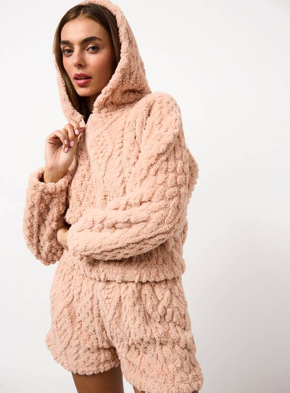 Neutral Fluffy Cable Pyjama Hoodie & Shorts M