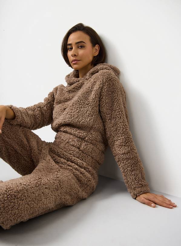 Mocha Borg Fleece Pyjama Hoodie And Joggers Set XL