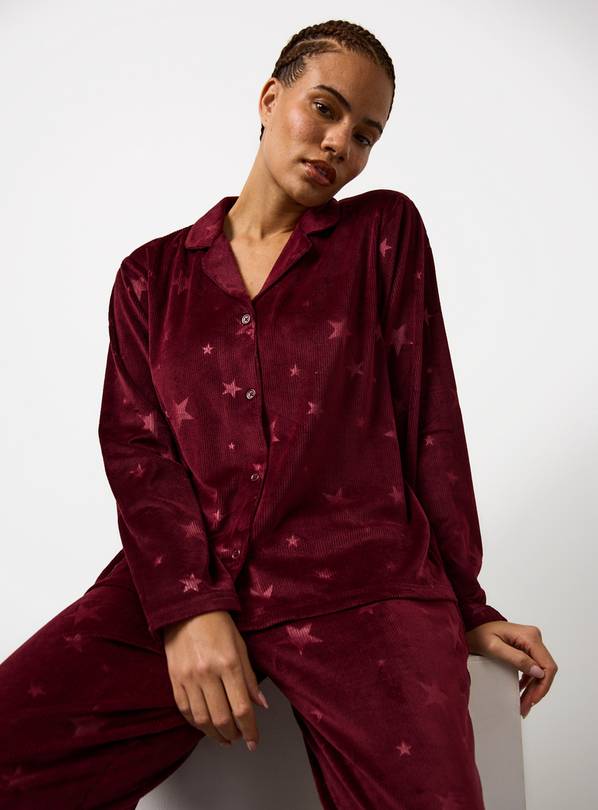 Burgundy Star Embossed Velour Pyjama Set XL