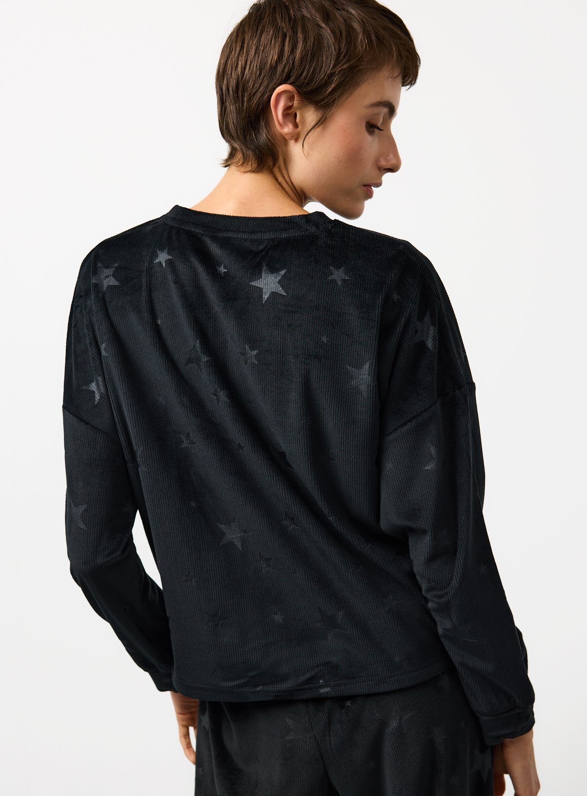 Black Star Embossed Velour Co-ord Pyjama Top XL - Image 4 thumbnail