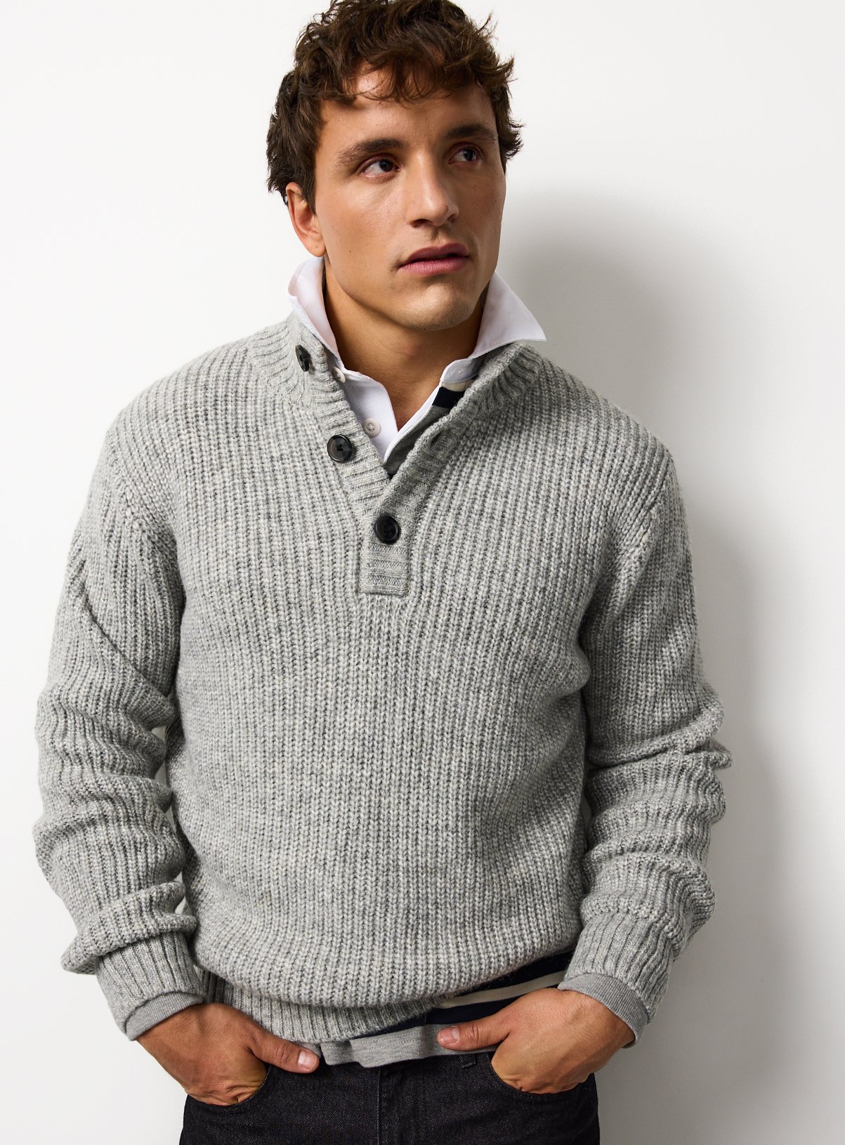 Grey Funnel Neck Knitted Jumper XXL - Image 1 thumbnail
