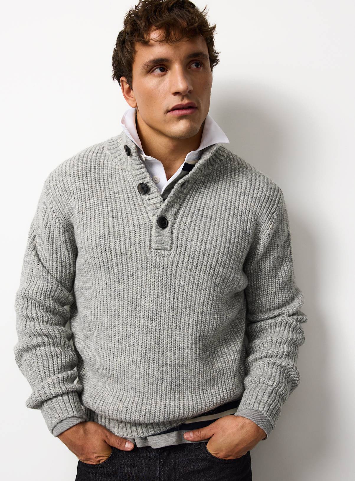 Grey Funnel Neck Knitted Jumper XXL - Image 1