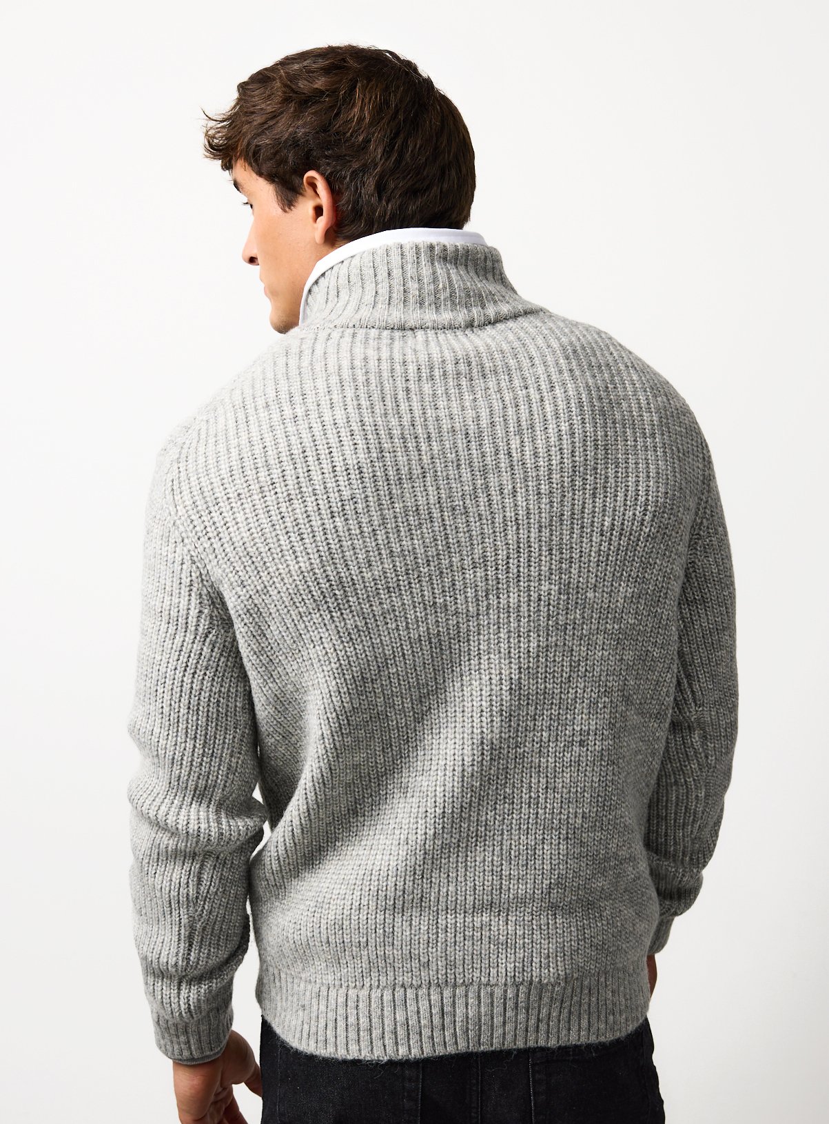 Grey Funnel Neck Knitted Jumper XXL - Image 5 thumbnail