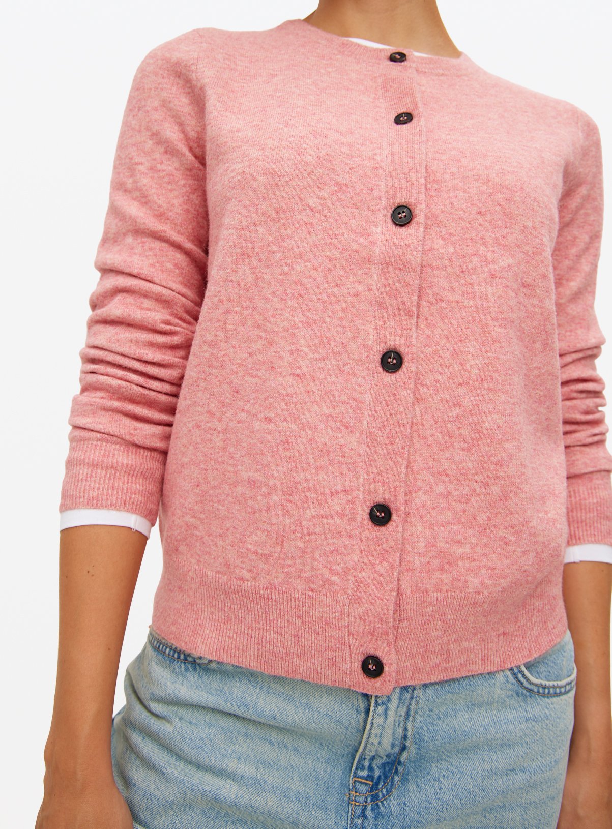 Pink Soft Knit Crew Neck Cardigan
