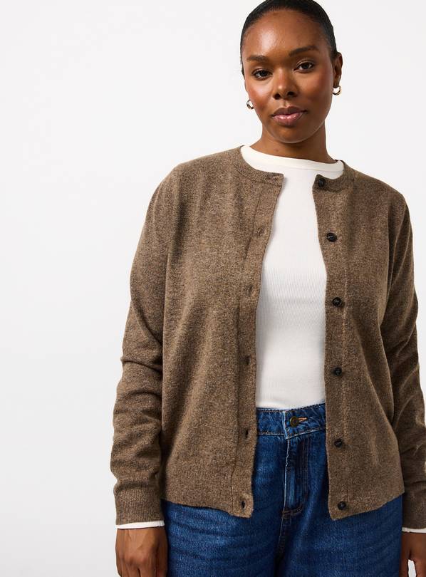 Brown Soft Knit Crew Neck Cardigan 24