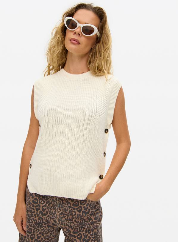 Cream Button Side Sleeveless Knitted Vest S