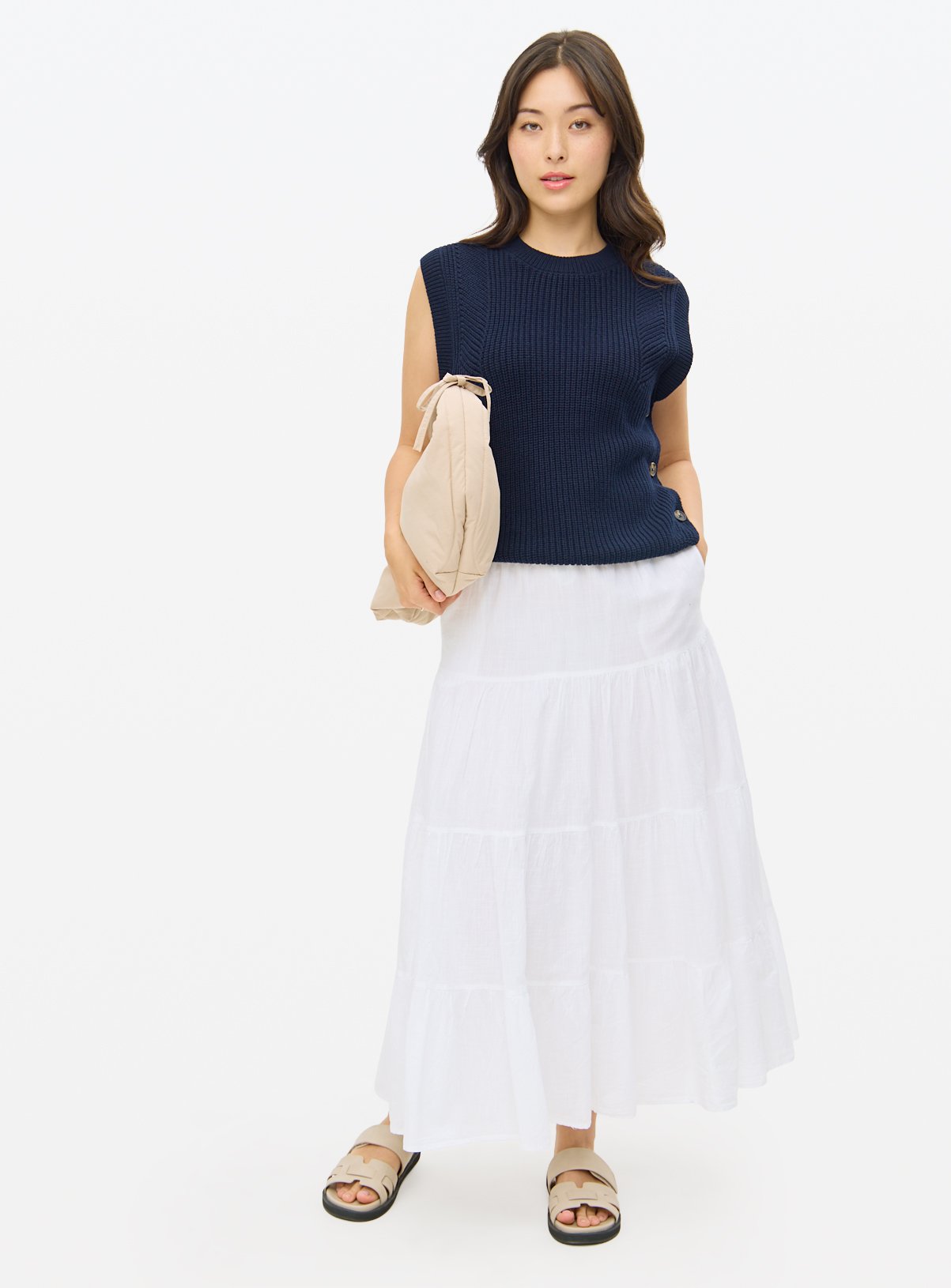 Navy Button Side Sleeveless Knitted Vest S - Image 2 thumbnail