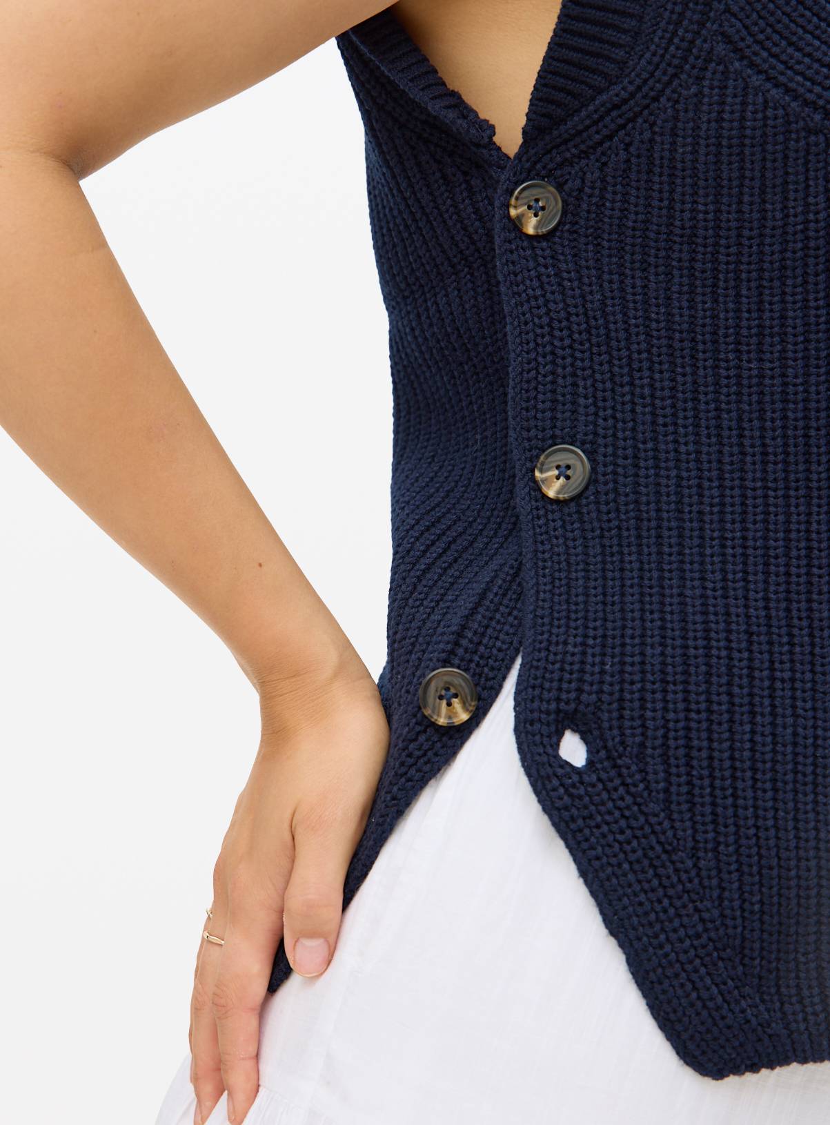 Navy Button Side Sleeveless Knitted Vest S - Image 3