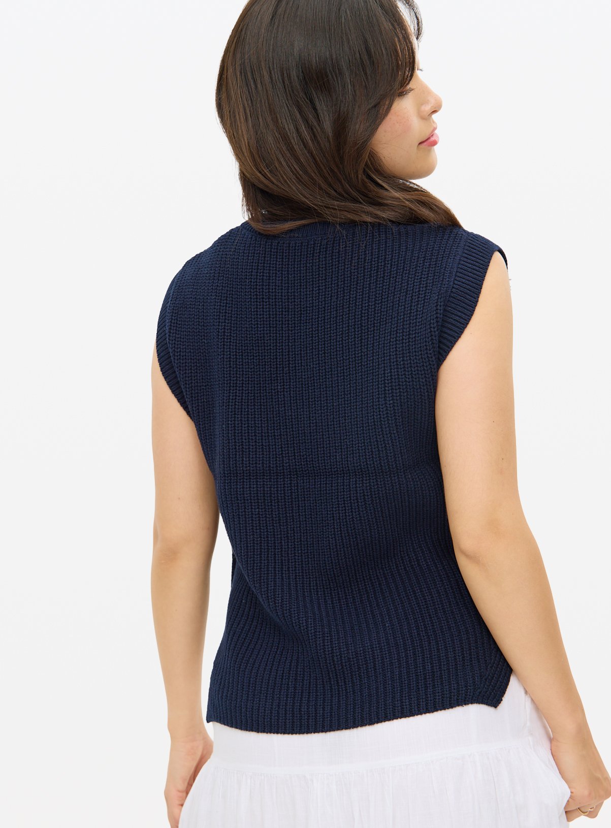 Navy Button Side Sleeveless Knitted Vest S - Image 4 thumbnail
