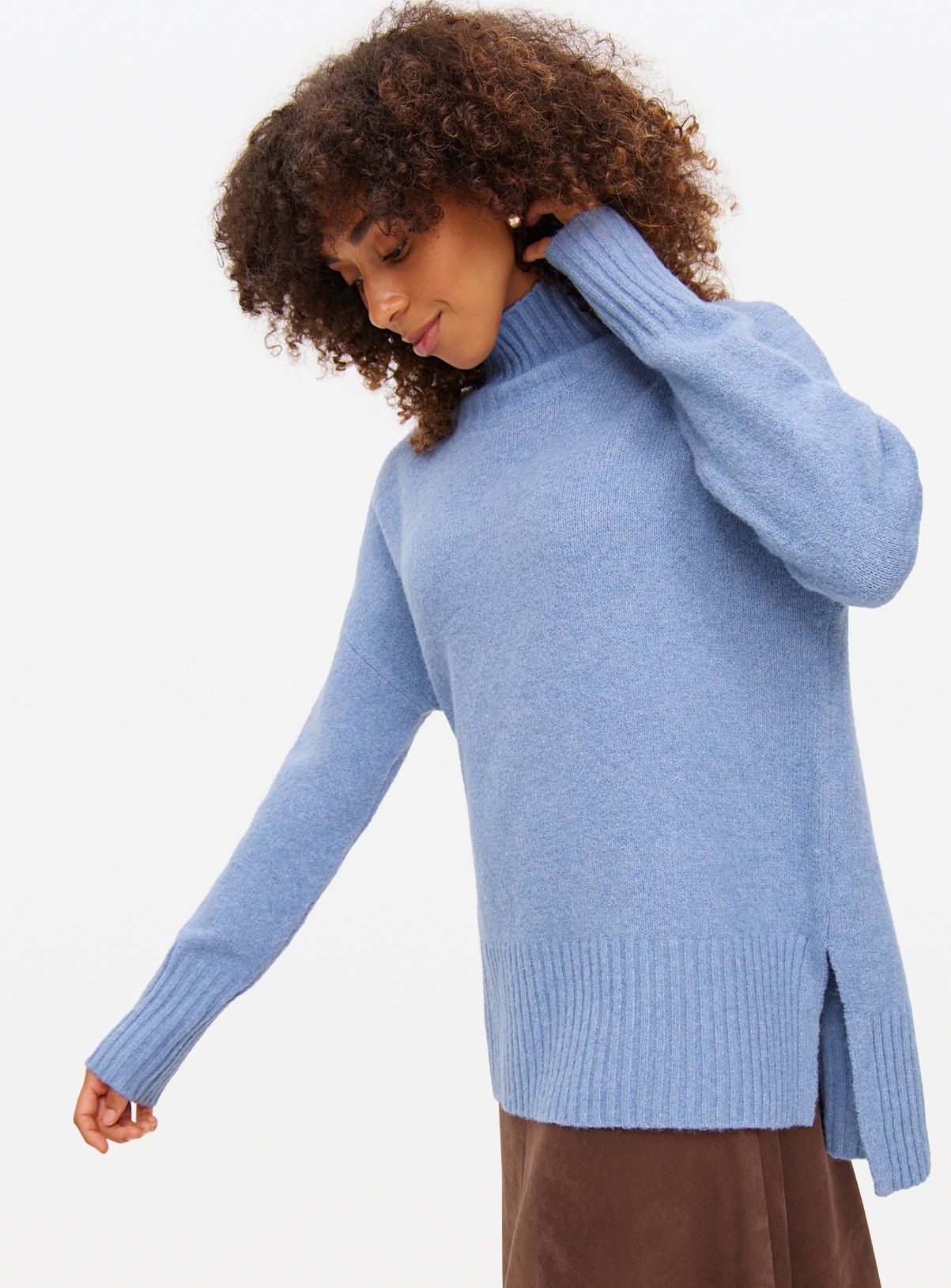 Blue Longline High Neck Jumper L - Image 1 thumbnail