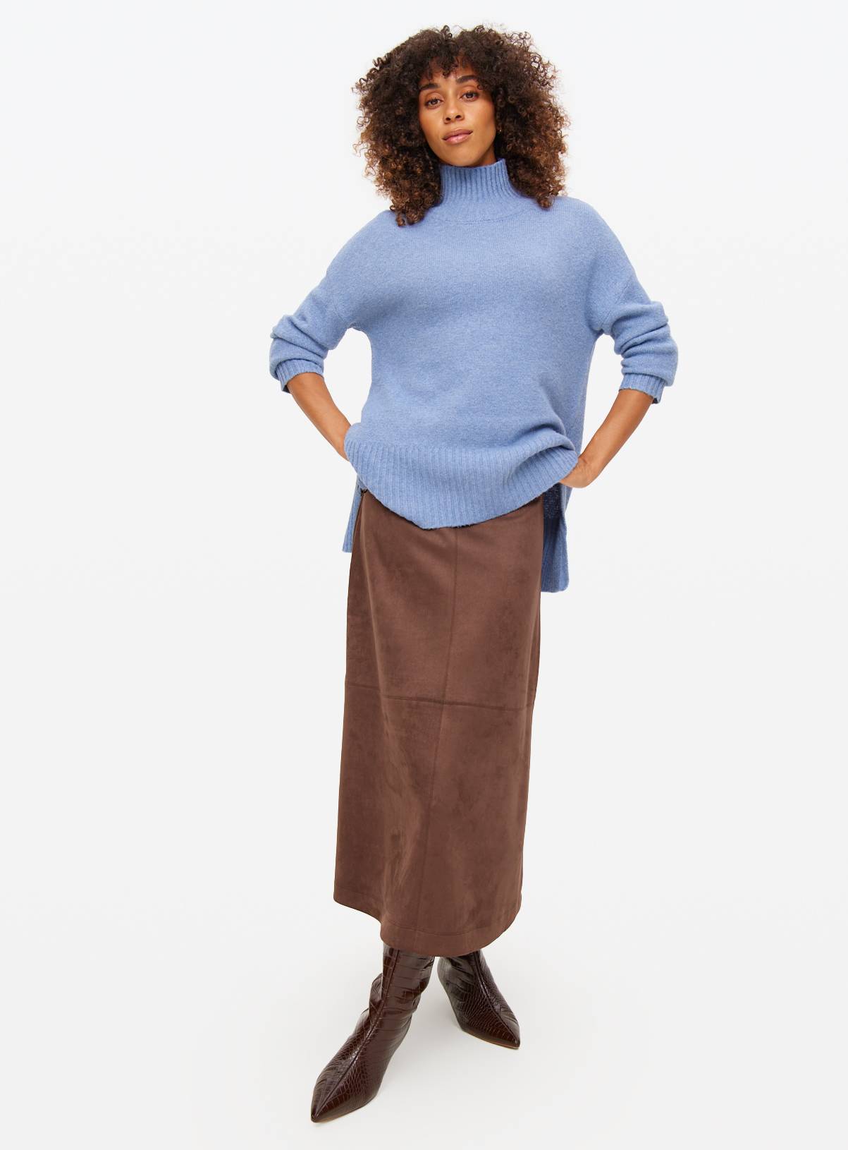 Blue Longline High Neck Jumper L - Image 3
