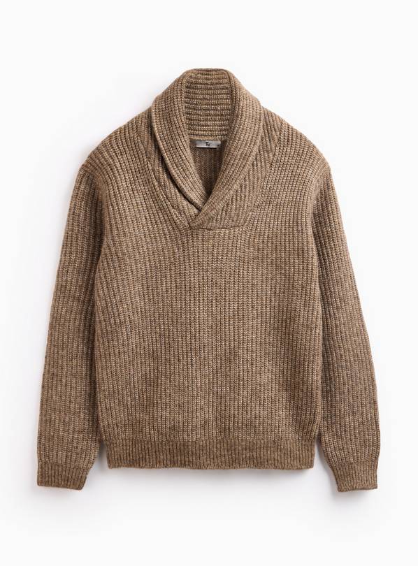 Brown Shawl Neck Knitted Jumper XXXL