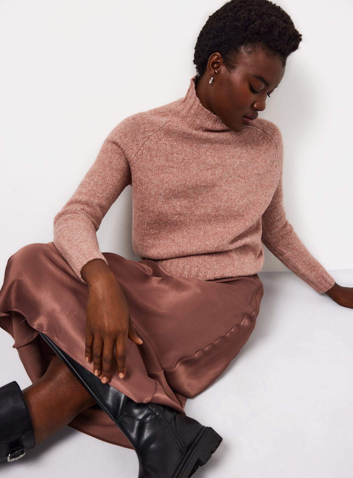 Pink High Neck Neppy Knitted Jumper 6 - Image 2 thumbnail