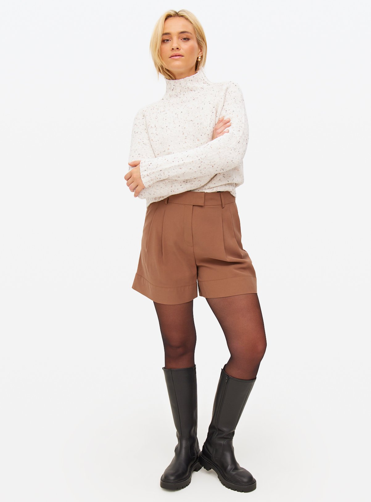 Neutral High Neck Neppy Knitted Jumper 18 - Image 3 thumbnail