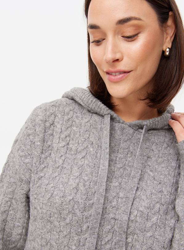 Grey Cable Knitted Hoodie 22