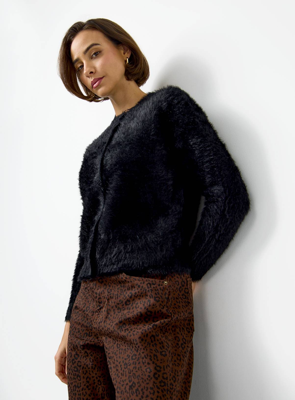 Black Crew Neck Eyelash Knit Cardigan 16 - Image 1