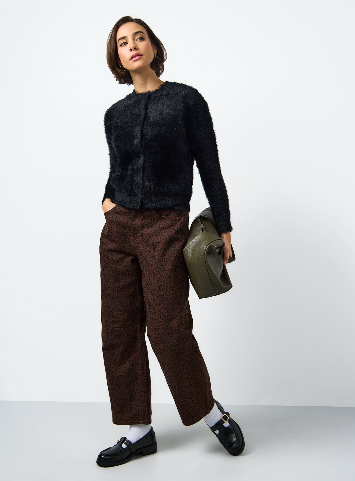 Black Crew Neck Eyelash Knit Cardigan 16 - Image 2 thumbnail