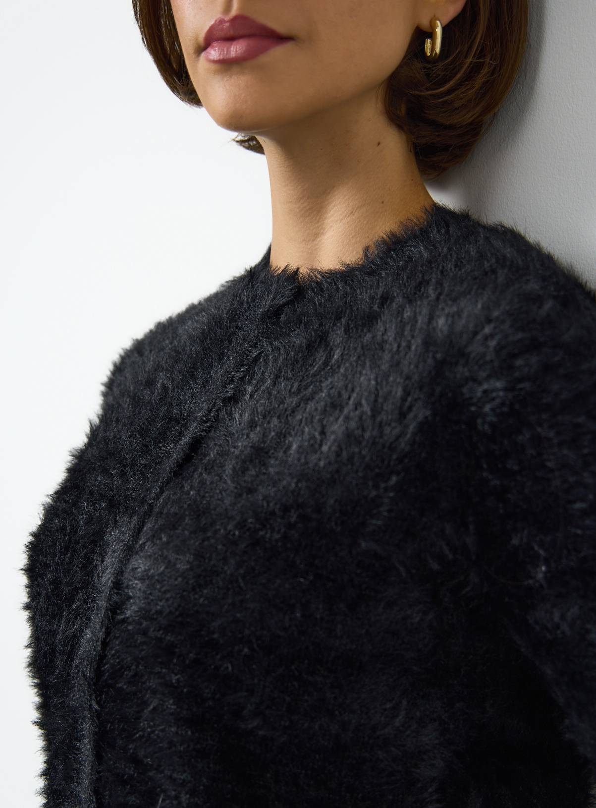 Black Crew Neck Eyelash Knit Cardigan 16 - Image 3