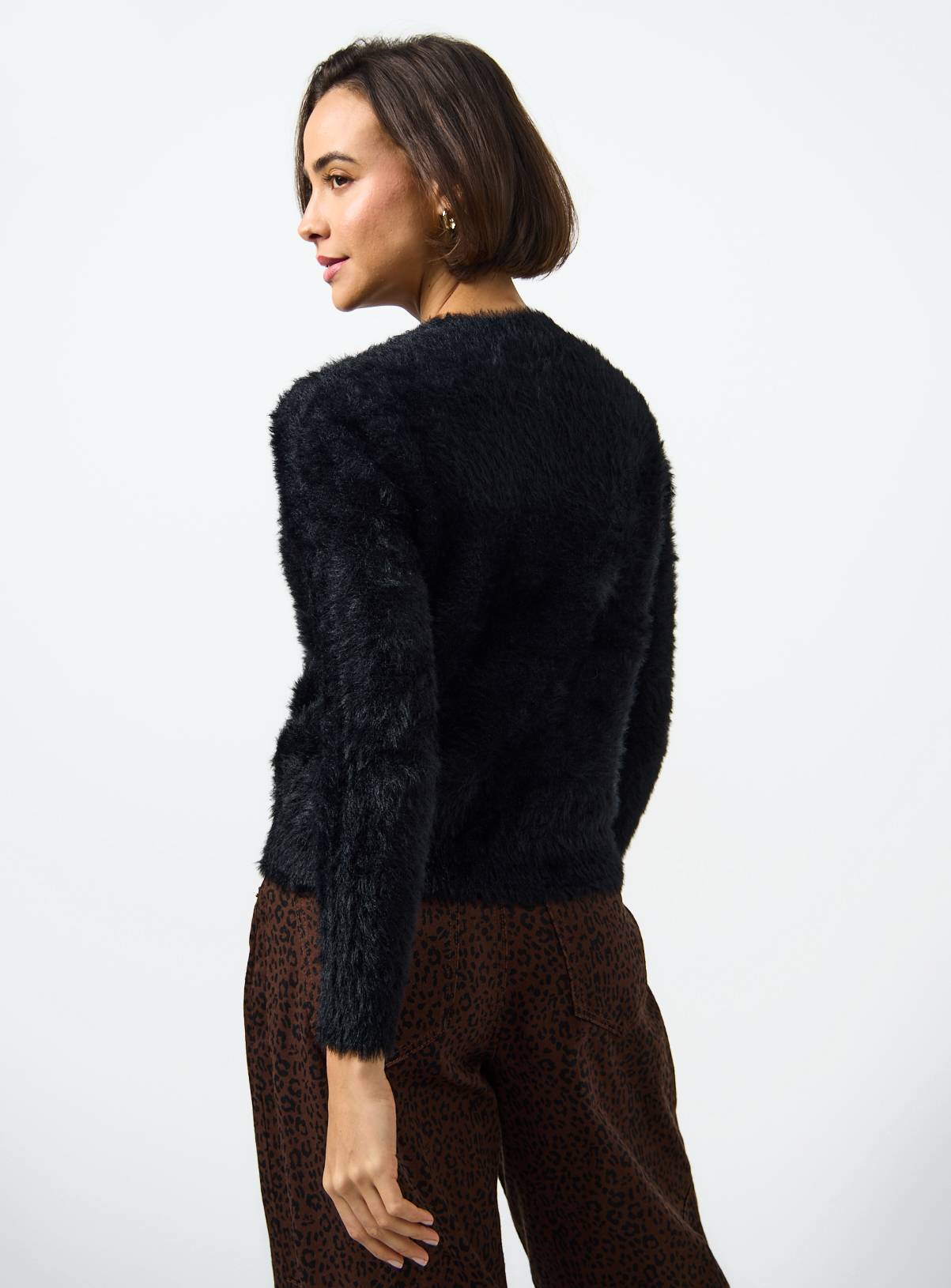 Black Crew Neck Eyelash Knit Cardigan 16 - Image 4
