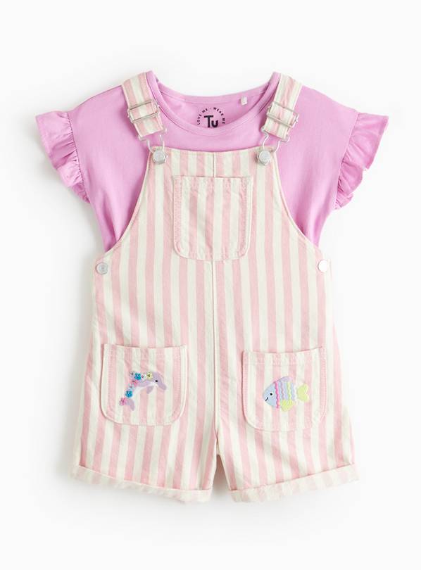 Pink Striped Bibshorts Set 1-2 years