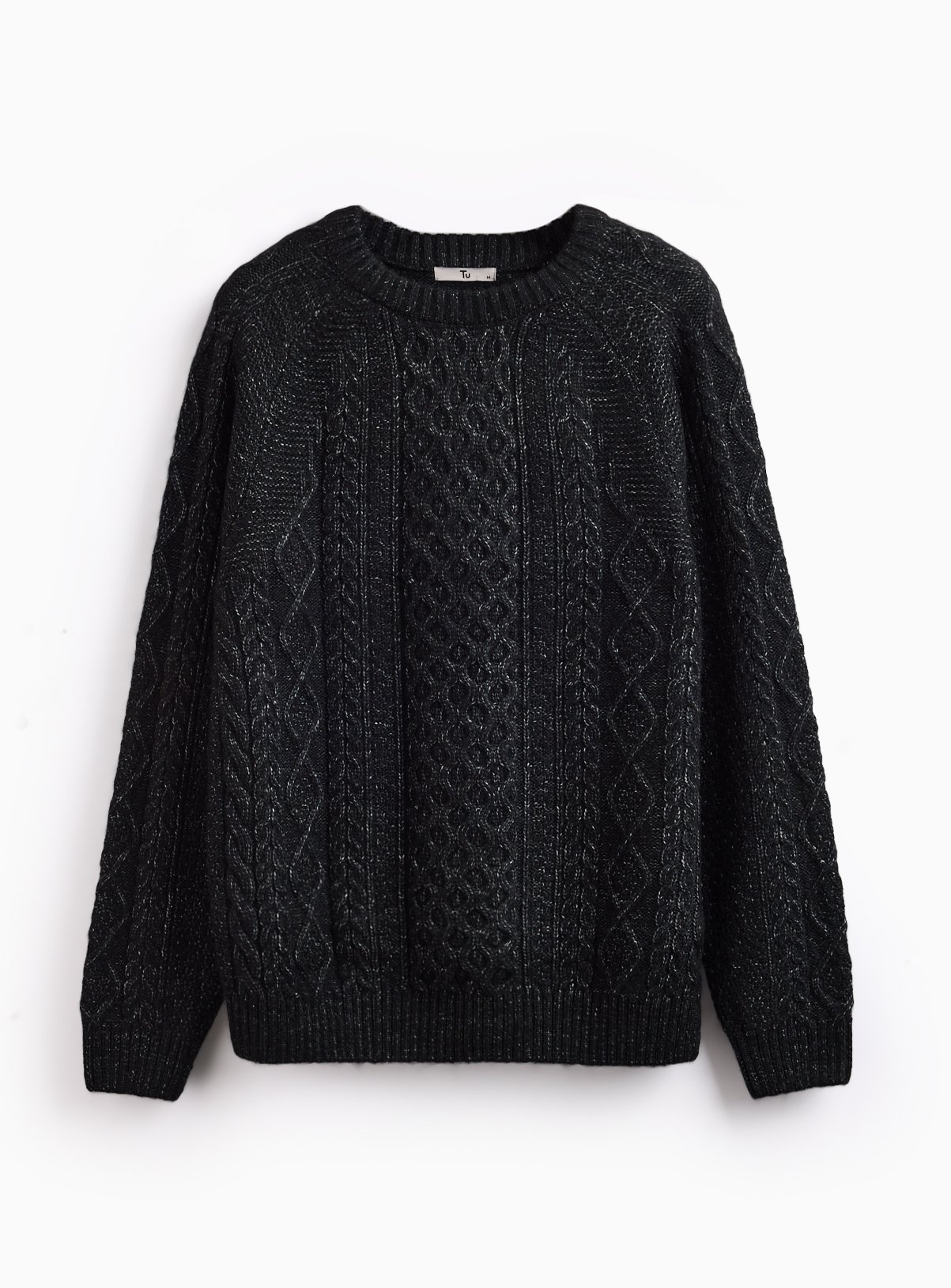 Black Cable Knit Crew Neck Jumper XL - Image 1 thumbnail
