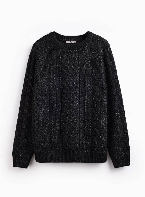 Black Cable Knit Crew Neck Jumper S