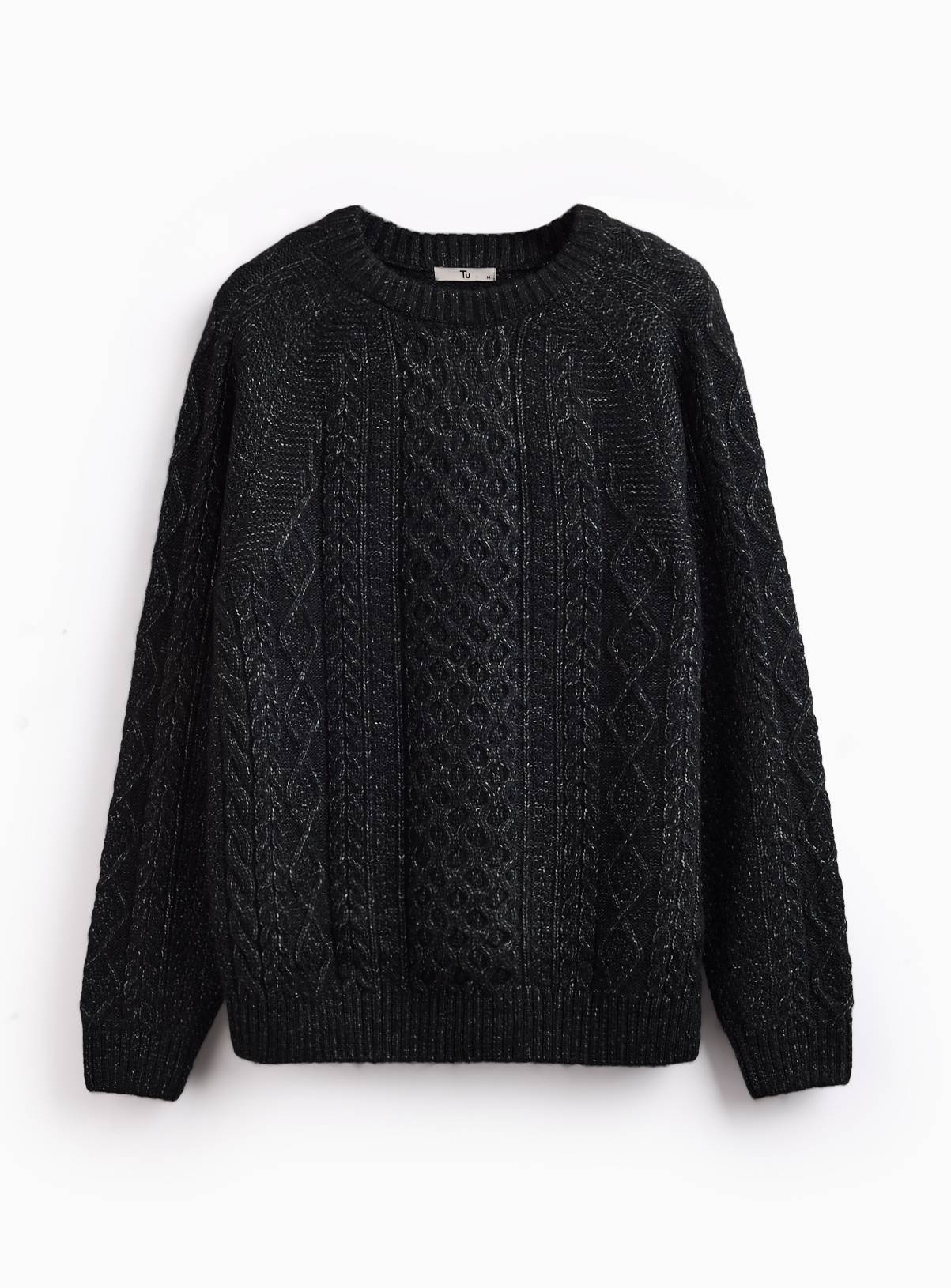 Black Cable Knit Crew Neck Jumper XL - Image 1