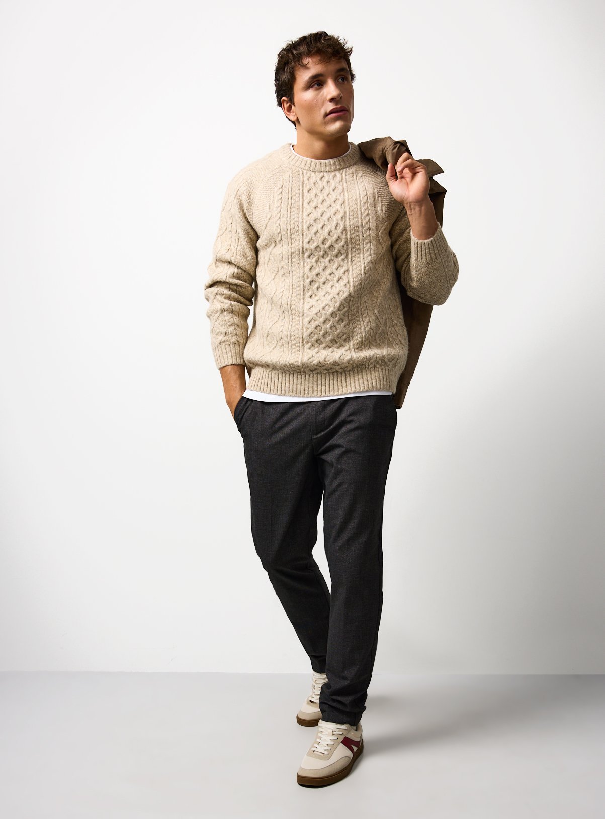 Oatmeal Cable Knit Crew Neck Jumper XL - Image 2 thumbnail