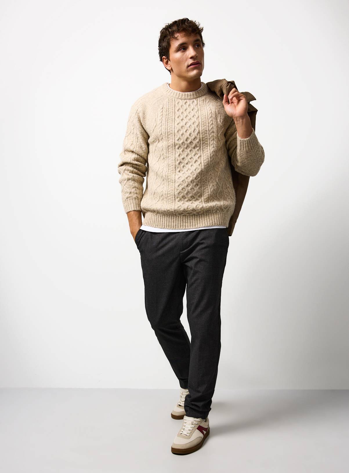 Oatmeal Cable Knit Crew Neck Jumper XL - Image 2