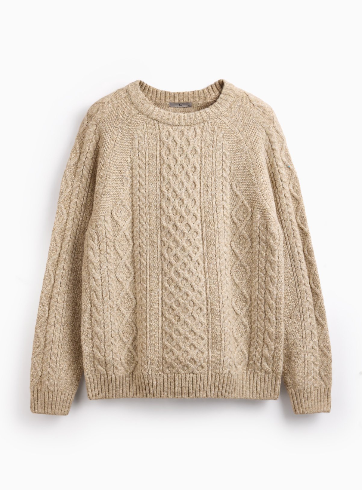 Oatmeal Cable Knit Crew Neck Jumper XL - Image 3 thumbnail