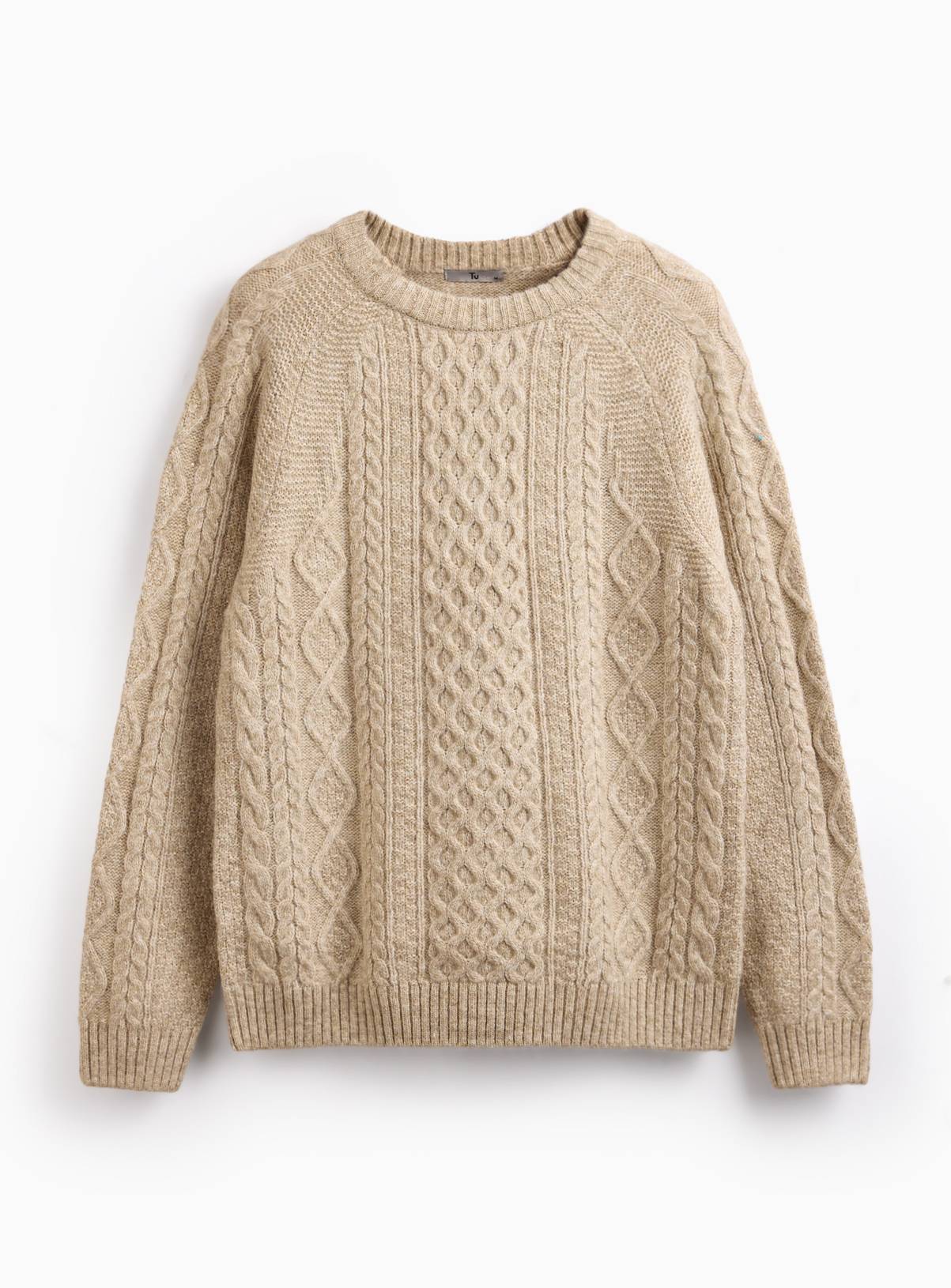 Oatmeal Cable Knit Crew Neck Jumper XL - Image 3
