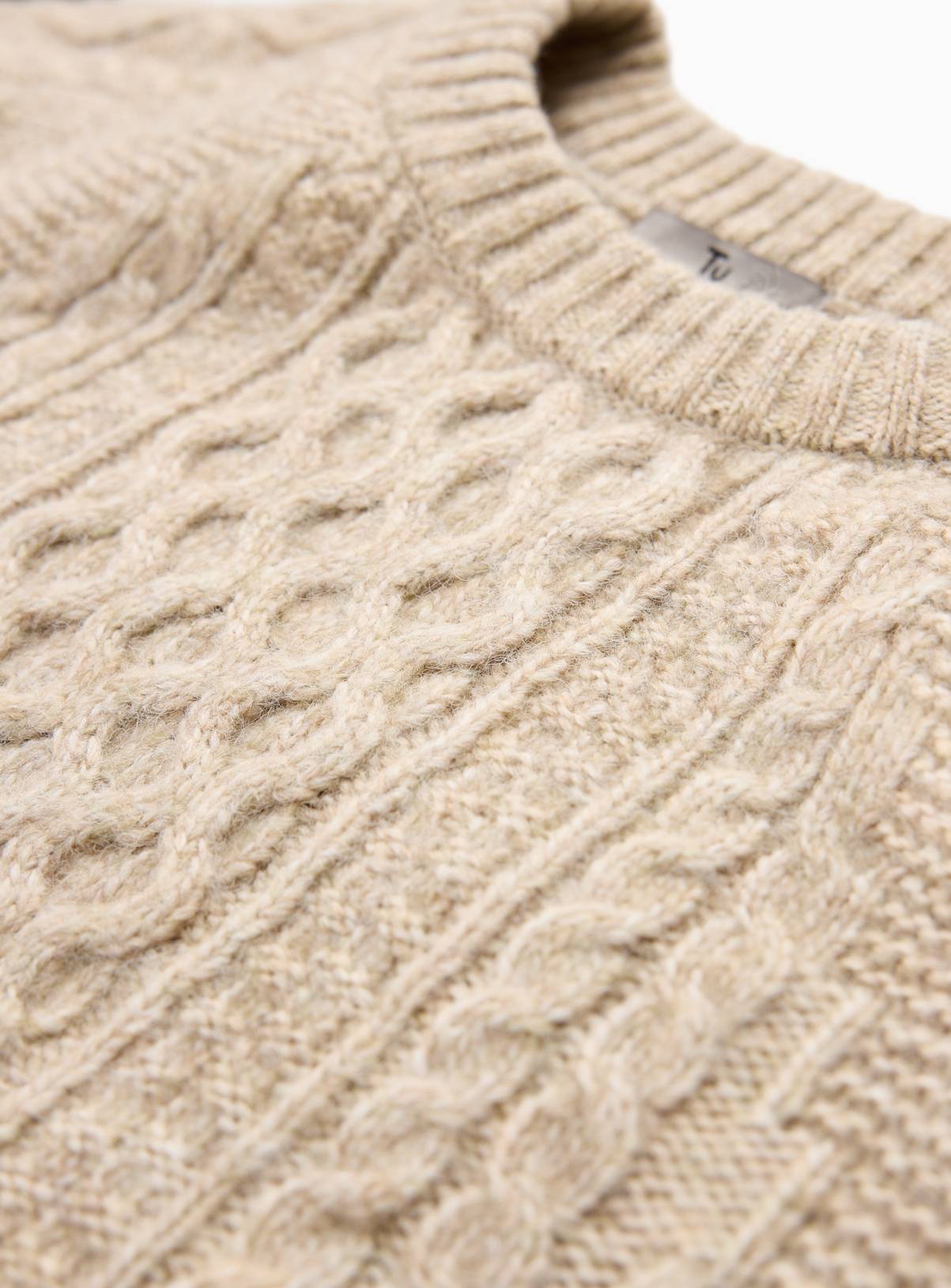 Oatmeal Cable Knit Crew Neck Jumper XL - Image 4