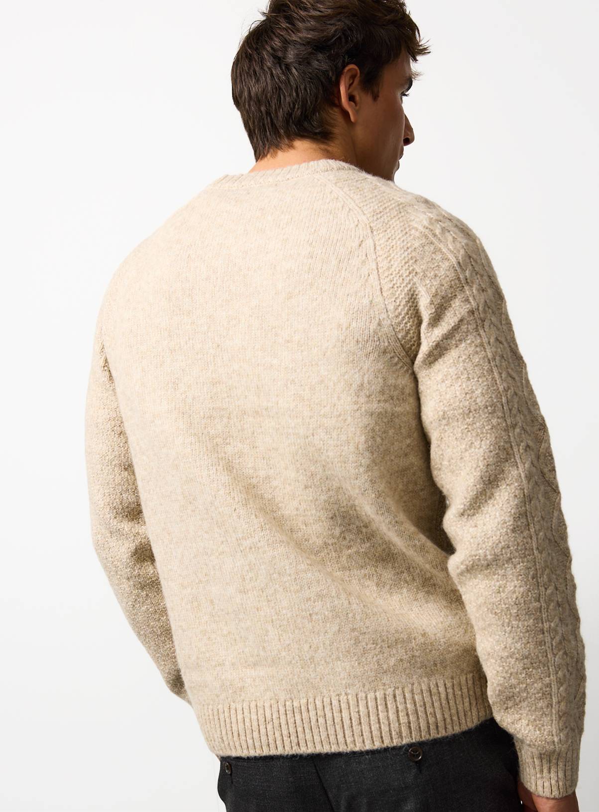 Oatmeal Cable Knit Crew Neck Jumper XL - Image 5