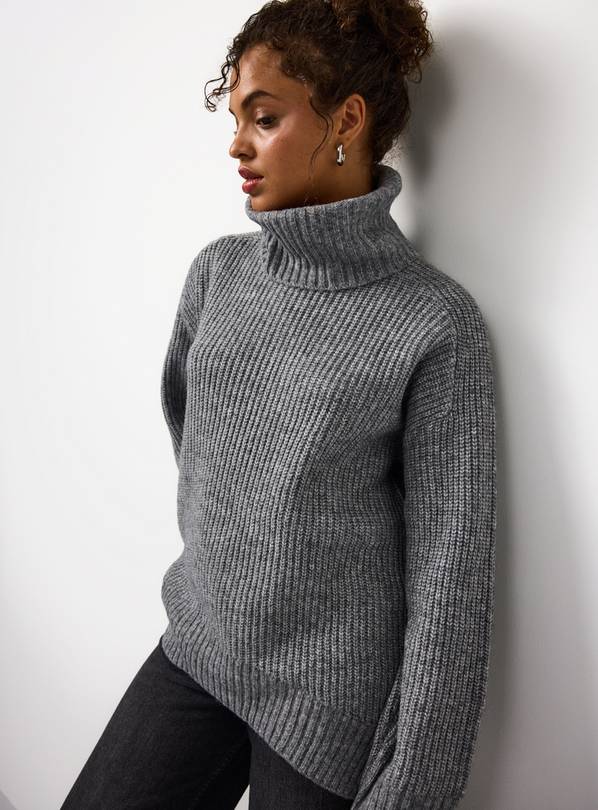 Charcoal Oversized Roll Neck Jumper L