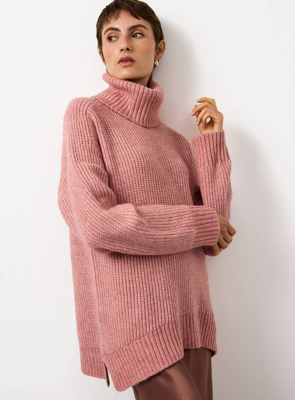 Pink Oversized Roll Neck Jumper M
