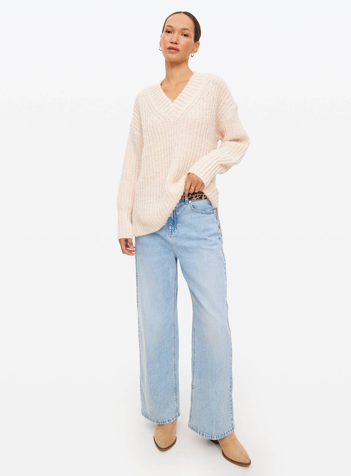 Cream V Neck Relaxed Knitted Jumper 10 - Image 2