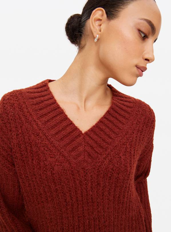 Rust V Neck Relaxed Knitted Jumper 10