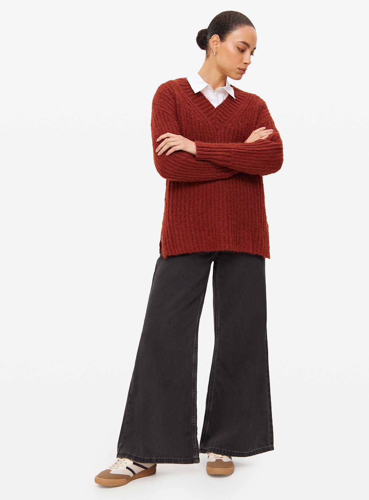 Rust V Neck Relaxed Knitted Jumper 24 - Image 2 thumbnail