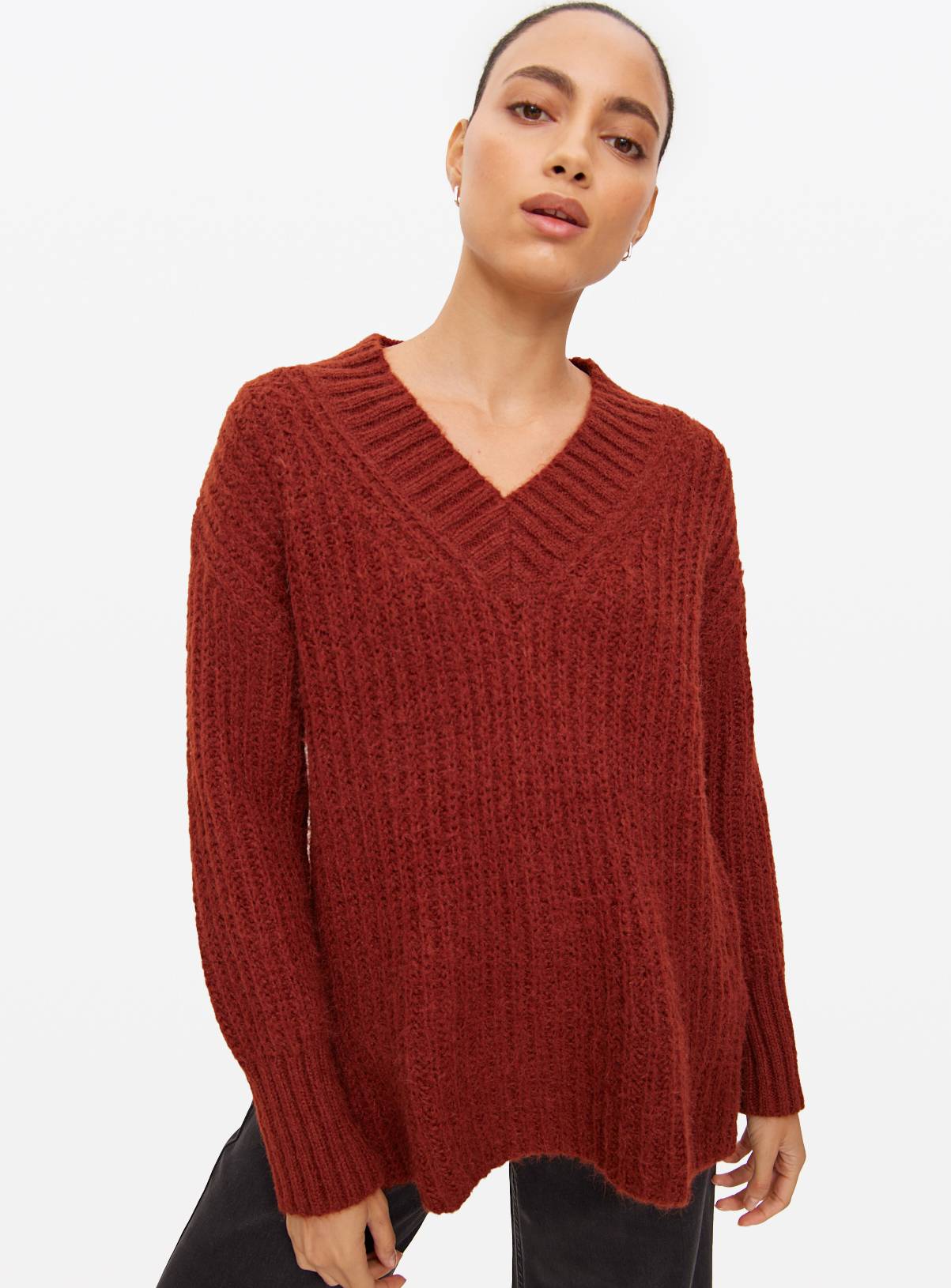 Rust V Neck Relaxed Knitted Jumper 24 - Image 3