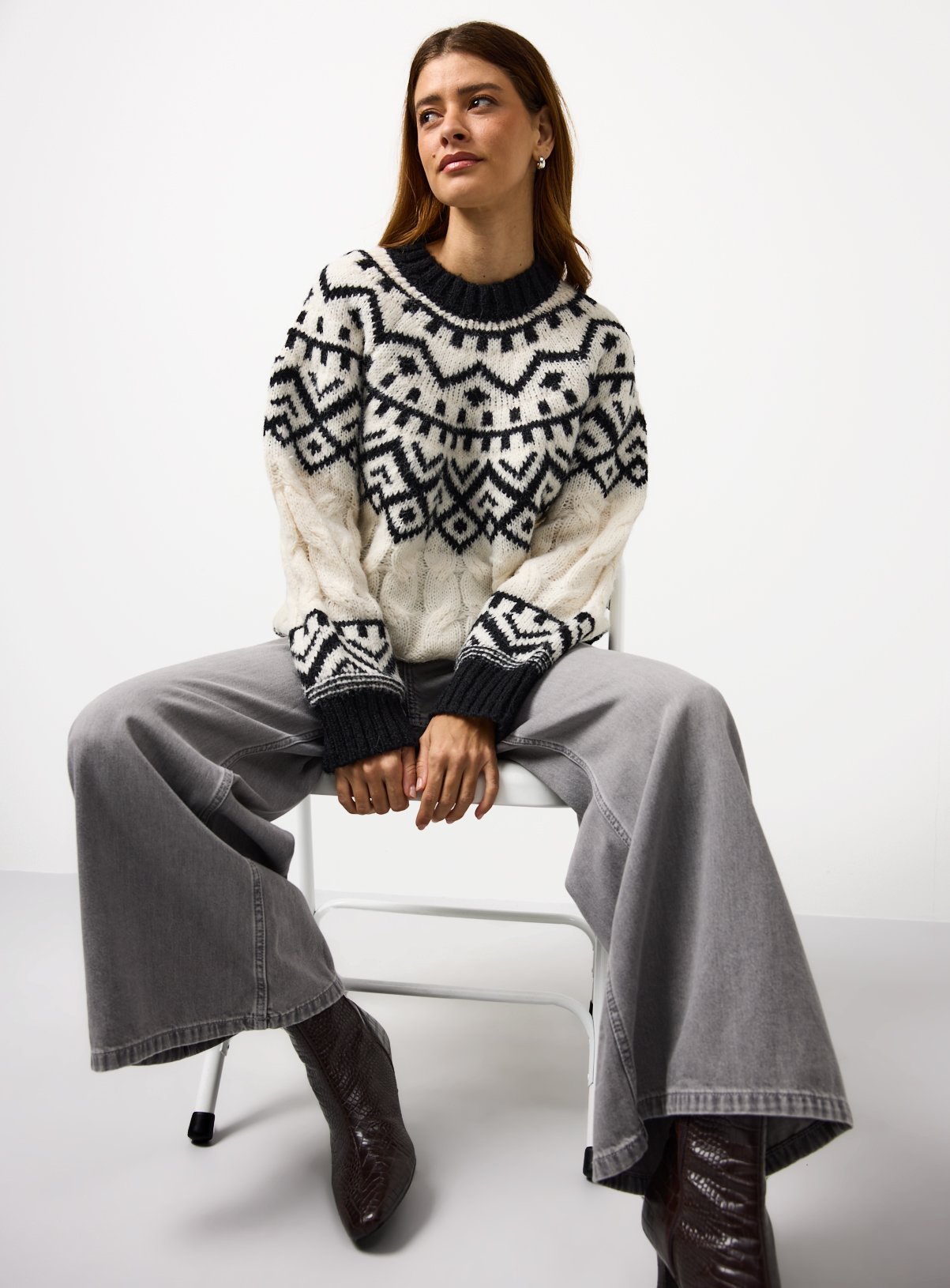 Monochrome Fair Isle Knitted Jumper 22 - Image 2 thumbnail